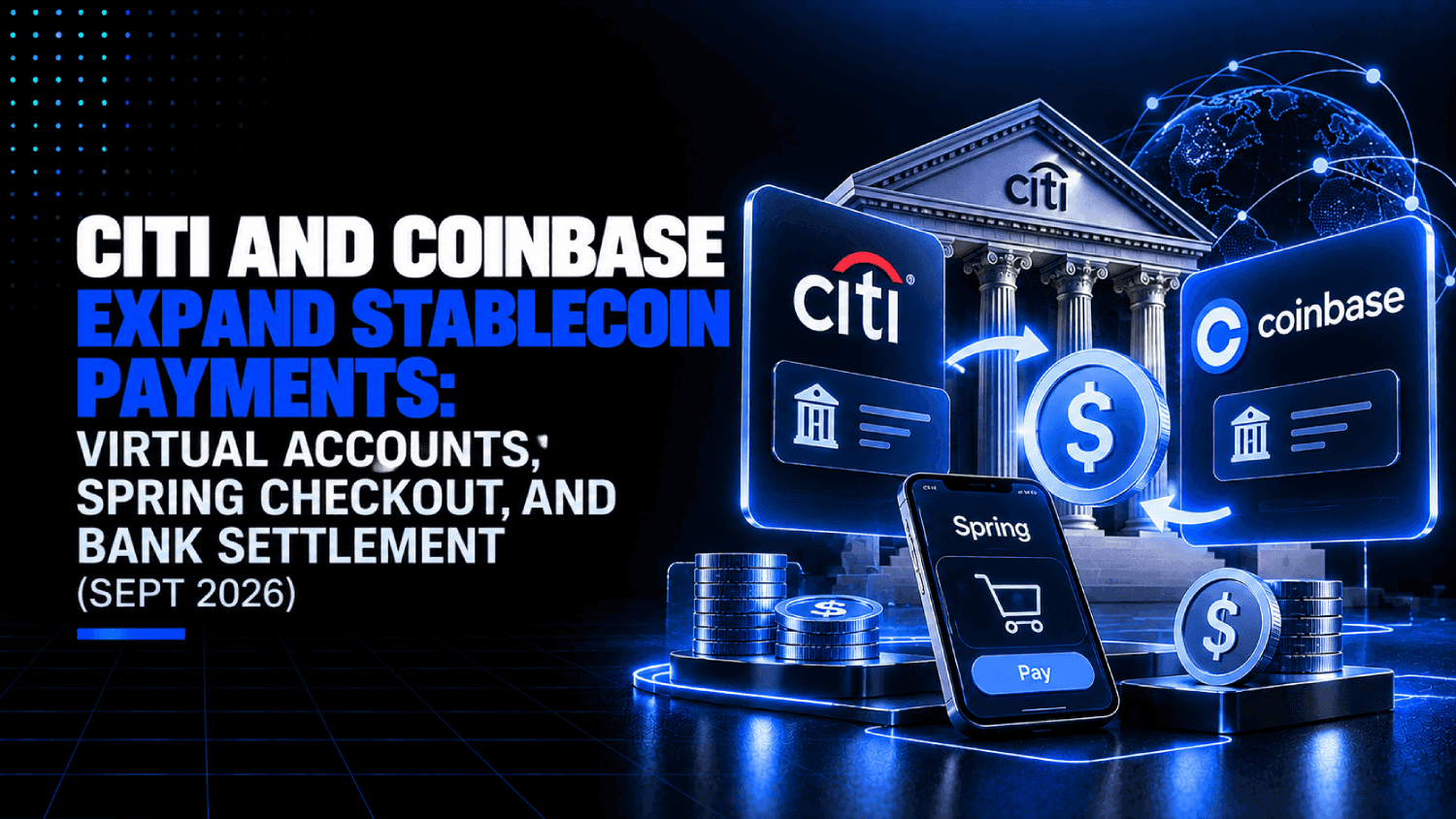 Citi and Coinbase Expand Stablecoin Payments Virtual Accounts Spring Checkout and Bank Settlement Sept 2026